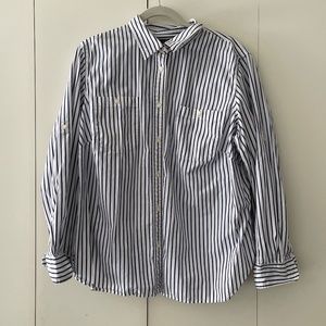 Ralph Lauren Long Sleeve Navy Blue and White Stripe Blouse
